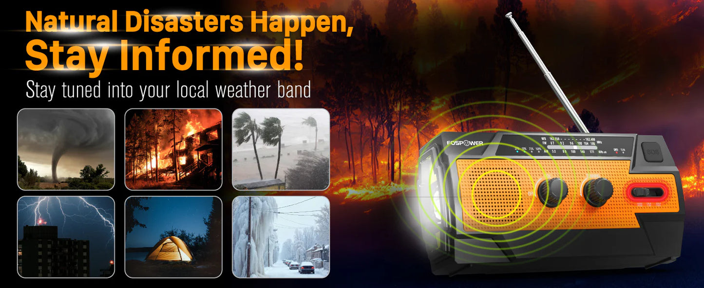 6-in-1 Solar Emergency Radio with 14800 mWh Power Bank & SOS