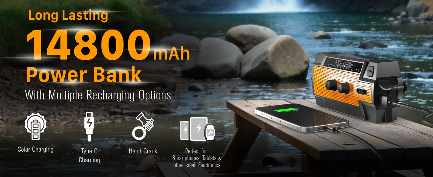 6-in-1 Solar Emergency Radio with 14800 mWh Power Bank & SOS