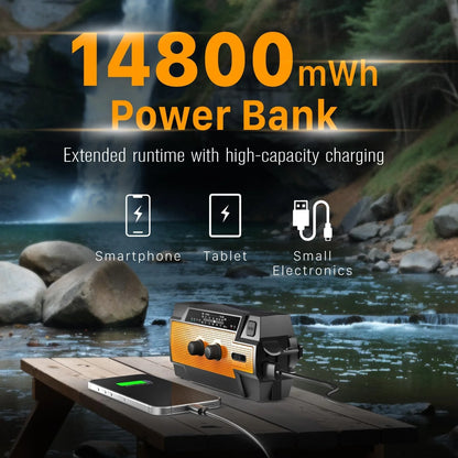 6-in-1 Solar Emergency Radio with 14800 mWh Power Bank & SOS