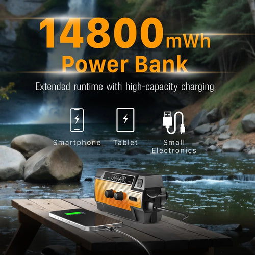 6-in-1 Solar Emergency Radio with 14800 mWh Power Bank & SOS